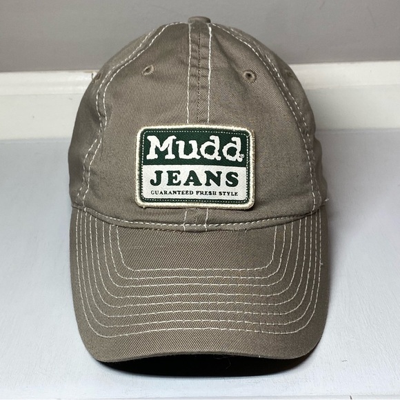 Vintage Mudd Jeans Hat Fresh Style Hand Print Logo StrapBack Tan Baseball Cap - Picture 2 of 13